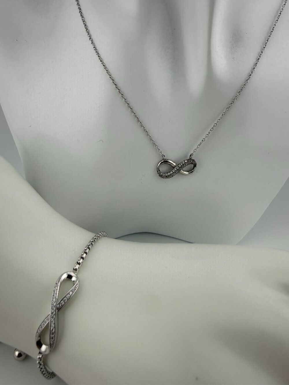 Sterling Silver Infinity Necklace & Adjustable Bracelet Set, Tocara, 925 Silver